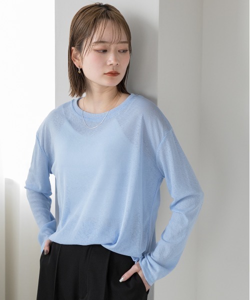 ad thie(アドティエ)の「オーバーサイズ カラーシアーカットソー(Tシャツ/カットソー・レディース・ブラック/パープル/グリーン/イエロー/ブルー/オフホワイト・FREE)」の22枚目の写真
