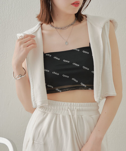 tシャツ フード付きノースリZIPパーカー レディース Chico（チコ）の「【セットアップ対応】フード付ノースリZIP