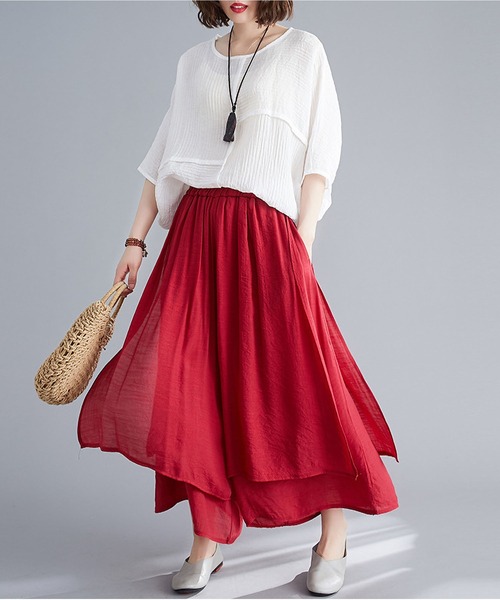 BLANC FICELLE(ブランフィセル)の「重ね着風 キュロット パンツ(その他パンツ・レディース・ブラック/グレー/レッド/ホワイト・FREE)」の4枚目の写真