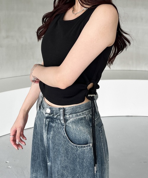 Heather（ヘザー）の「カップ付きサイドカットタンク　127402（タンクトップ・レディース・ホワイト/ライトブルー/ブラック・FREE）」の2枚目の写真