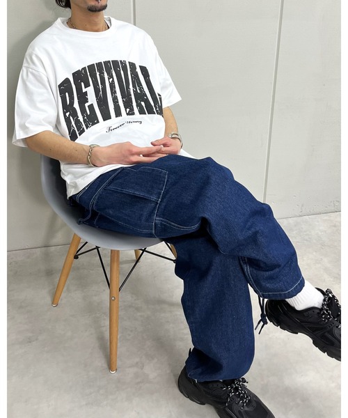 MODISH GAZE(モディシュガゼ)の「REVIVAL 発泡PT ビッグシルエットTシャツ(Tシャツ/カットソー・メンズ・ネイビー/ブラック/ホワイト・MEDIUM/LARGE)」の5枚目の写真