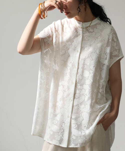 antiqua(アンティカ)の「ノースリーブレースシャツ(シャツ/ブラウス・レディース・ホワイト/ブラック・ONESIZE)」の2枚目の写真