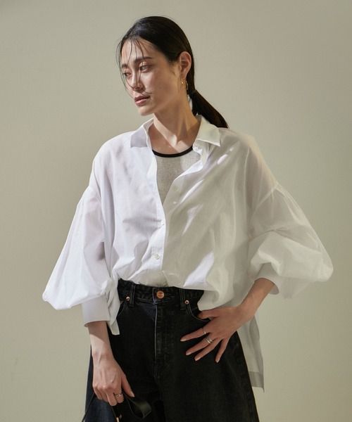 SALON adam et rope'（サロン アダム エ ロペ）の「【WEB限定カラー】コットンワッシャーローンボリュームスリーブブラウス　無地/チェック（シャツ/ブラウス・レディース・ホワイト/ブラウン系その他2/ブルー系その他4/ブラック・FREE）」の11枚目の写真