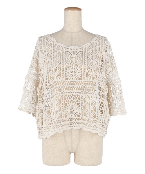 coca（coca）（コカ）の「カギ編みラウンドネックトップス（その他トップス・レディース・アイボリー/ピンク/ライトブルー・ONE SIZE）」の5枚目の写真