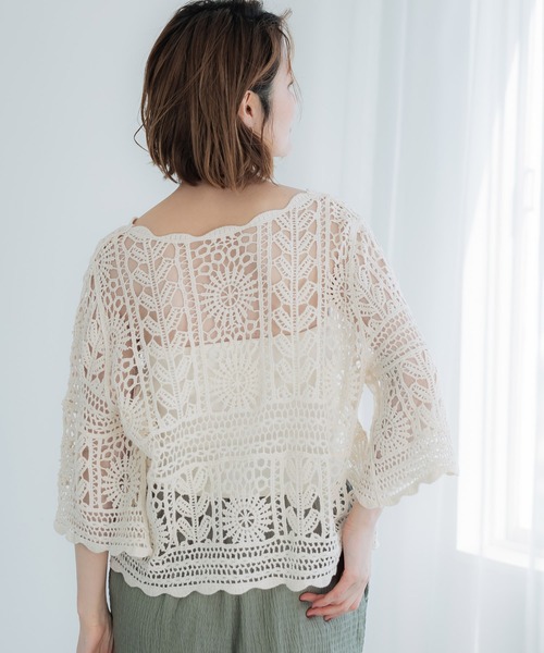 coca（coca）（コカ）の「カギ編みラウンドネックトップス（その他トップス・レディース・アイボリー/ピンク/ライトブルー・ONE SIZE）」の10枚目の写真