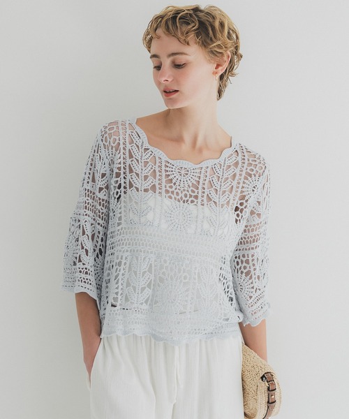 coca（coca）（コカ）の「カギ編みラウンドネックトップス（その他トップス・レディース・アイボリー/ピンク/ライトブルー・ONE SIZE）」の16枚目の写真