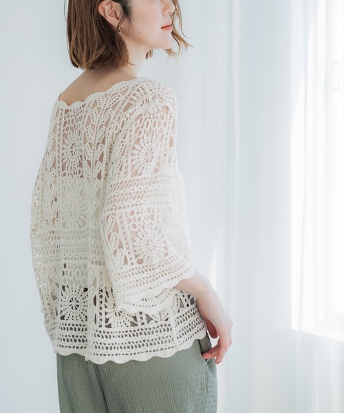 coca（coca）（コカ）の「カギ編みラウンドネックトップス（その他トップス・レディース・アイボリー/ピンク/ライトブルー・ONE SIZE）」の12枚目の写真