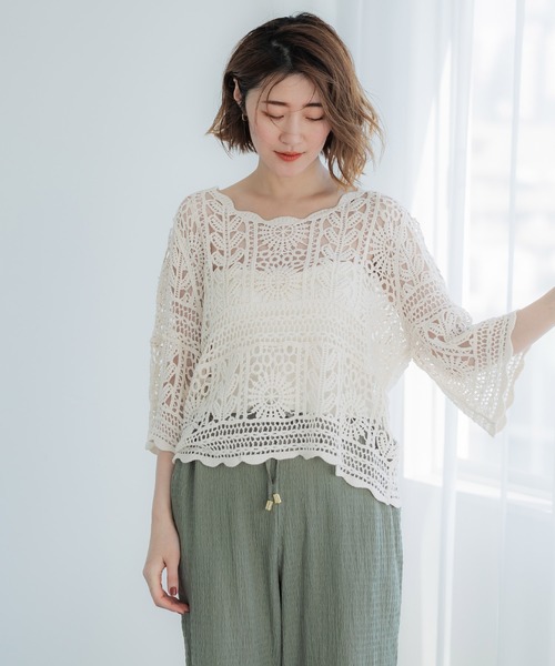 coca（coca）（コカ）の「カギ編みラウンドネックトップス（その他トップス・レディース・アイボリー/ピンク/ライトブルー・ONE SIZE）」の11枚目の写真