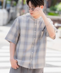 ナノファイン加工 総柄 スタンドノーカラーシャツ