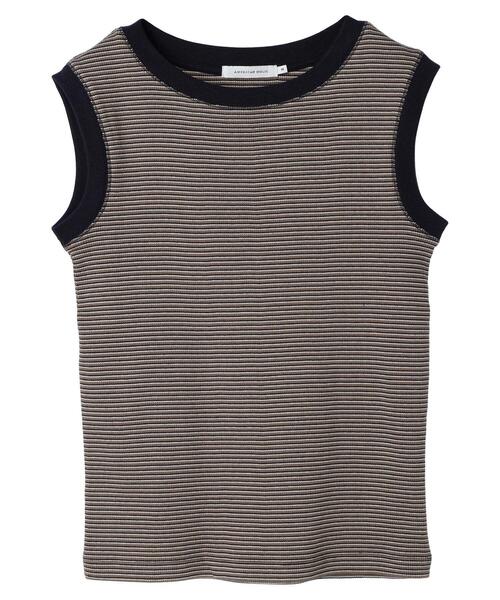 AMERICAN HOLIC(アメリカンホリック)の「ミジンボーダーノースリーブカットプルオーバー(Tシャツ/カットソー・レディース・ブラウン/ネイビー・L/M)」の4枚目の写真