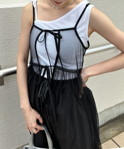 ISOOK(アイスー)の「【ISOOK / アイスー】アシンメトリーデザインタンクトップ / アシメタンクトップ リボン ワンショル キャミソール ZOZOTOWN限定(タンクトップ・レディース・ブラック/カーキ/ホワイト・FREE)」の14枚目の写真