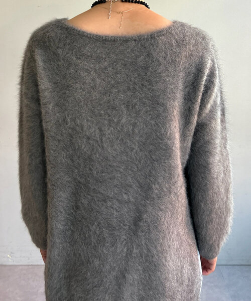 SHENERY ピンク　ファーカシミヤキーネックニット セール】【程よい抜け感/やわらかな肌ざわり】ファーカシミヤ