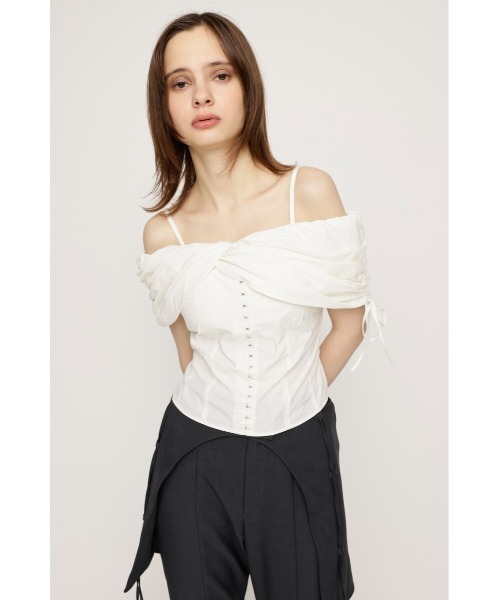 SLY（スライ）の「FRONT HOOK 2WAY SHOULDER BL フロント ホック 2ウェイ ショルダー ブラウス（シャツ/ブラウス・レディース・オフホワイト/ライトブラック・FREE）」の19枚目の写真