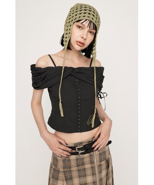SLY（スライ）の「FRONT HOOK 2WAY SHOULDER BL フロント ホック 2ウェイ ショルダー ブラウス（シャツ/ブラウス・レディース・オフホワイト/ライトブラック・FREE）」の10枚目の写真