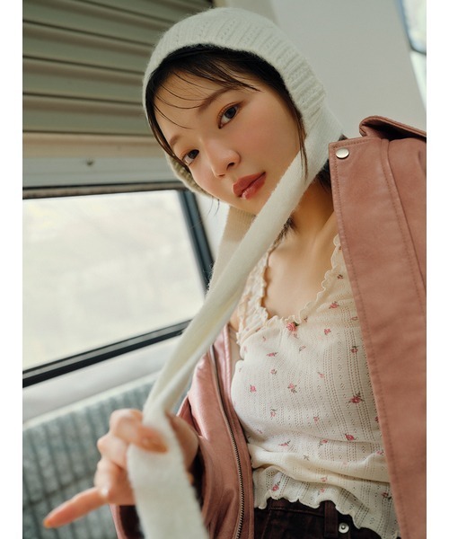 完売品　リリーブラウン　ニットクロシェボンネット帽　ミント LILY BROWN（リリーブラウン）の「ニットクロシェボンネット帽