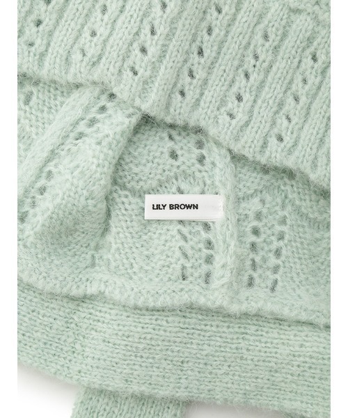 完売品　リリーブラウン　ニットクロシェボンネット帽　ミント LILY BROWN（リリーブラウン）の「ニットクロシェボンネット帽