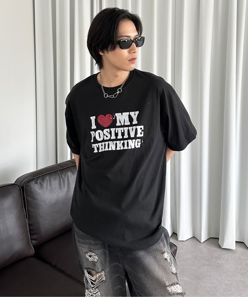 sedacle(セダクル)の「ILOVEチャームT(Tシャツ/カットソー・メンズ・ブラック/オフホワイト/ブルー・SMALL/MEDIUM/LARGE)」の13枚目の写真