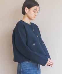 キンボタンクルーカーディガン_長袖