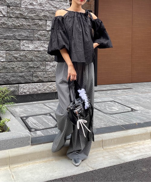 ketty cherie（ケティシェリー）の「ボリュームスリーブ肩開きブラウス≪洗濯機で洗える≫（シャツ/ブラウス・レディース・ブラック/オフホワイト・M）」の20枚目の写真