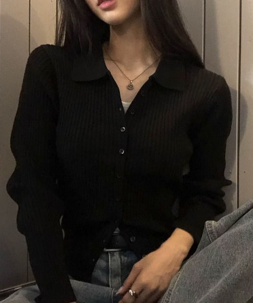 BEIDELLI（ベイデリー）の「[BELLIDE MADE] ビビッドカラーネックリブニットカーディガン（ニット/セーター・レディース・アイボリー/ブラック/レッド/ブラウン/ブルー/オリーブ・FREE）」の3枚目の写真