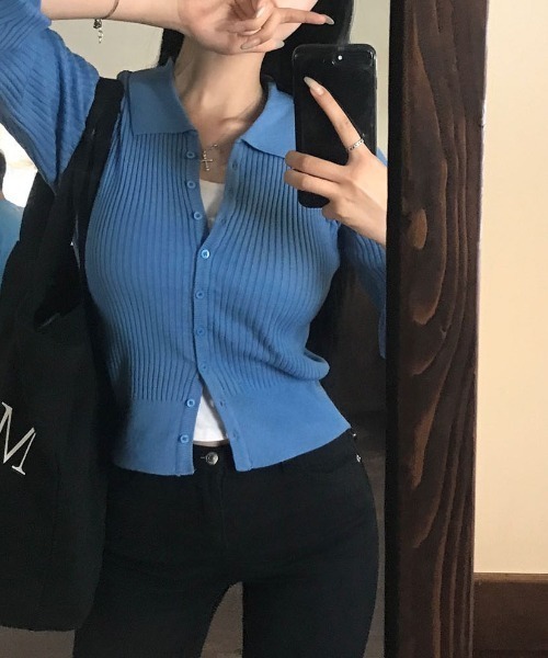 BEIDELLI（ベイデリー）の「[BELLIDE MADE] ビビッドカラーネックリブニットカーディガン（ニット/セーター・レディース・アイボリー/ブラック/レッド/ブラウン/ブルー/オリーブ・FREE）」の22枚目の写真