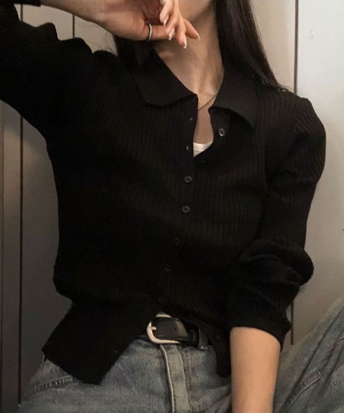BEIDELLI（ベイデリー）の「[BELLIDE MADE] ビビッドカラーネックリブニットカーディガン（ニット/セーター・レディース・アイボリー/ブラック/レッド/ブラウン/ブルー/オリーブ・FREE）」の14枚目の写真