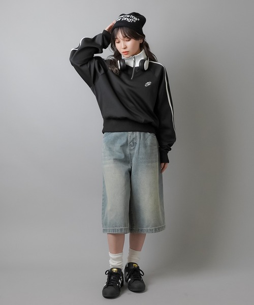 SPINNS（スピンズ）の「ワンポイント刺繍 ハーフジップジャージトップス（ジャージ・レディース・ホワイト系その他/ブラウン系その他/ブラック×ホワイト/パープル系その他/ネイビー系・ONESIZE）」の18枚目の写真