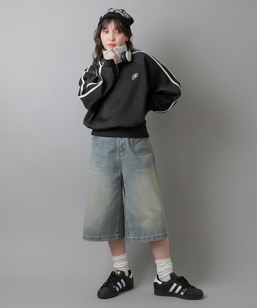 SPINNS（スピンズ）の「ワンポイント刺繍 ハーフジップジャージトップス（ジャージ・レディース・ホワイト系その他/ブラウン系その他/ブラック×ホワイト/パープル系その他/ネイビー系・ONESIZE）」の7枚目の写真