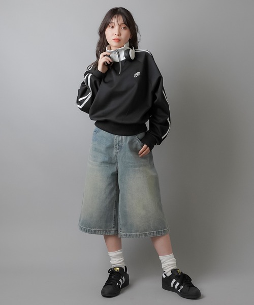 SPINNS（スピンズ）の「ワンポイント刺繍 ハーフジップジャージトップス（ジャージ・レディース・ホワイト系その他/ブラウン系その他/ブラック×ホワイト/パープル系その他/ネイビー系・ONESIZE）」の19枚目の写真