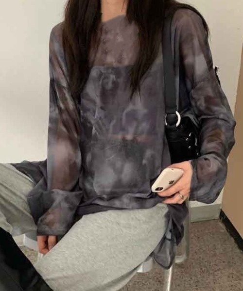 Ritzy（リッツィー）の「長袖 ニュアンス柄シアートップス（Tシャツ/カットソー・レディース・グレー・FREE）」の2枚目の写真