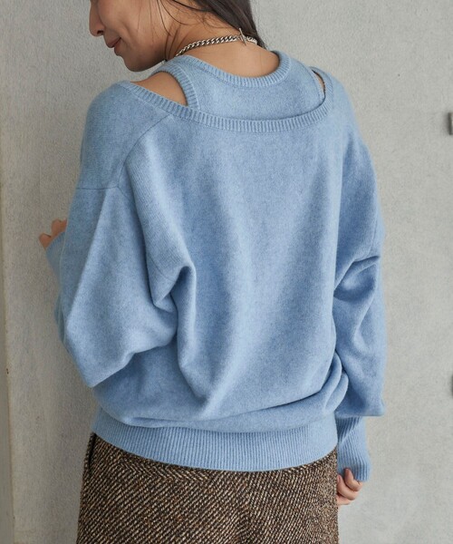 FREAK'S STORE(フリークスストア)の「FREAK’S STORE/フリークスストア The Yarn. ニットタンク レイヤードプルオーバー/ Vネックニット アンサンブル(ニット/セーター・レディース・ライトグレー/ブルー・フリ-)」の7枚目の写真