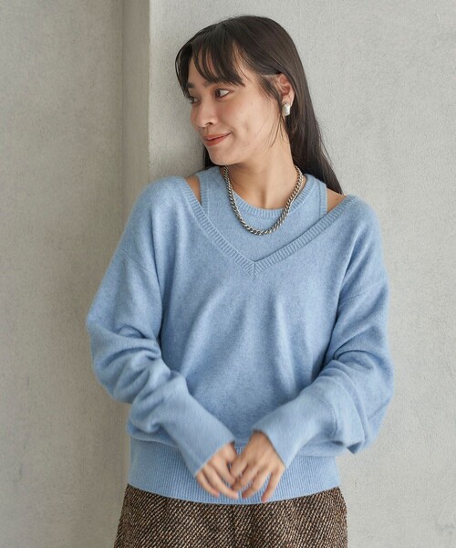 FREAK'S STORE(フリークスストア)の「FREAK’S STORE/フリークスストア The Yarn. ニットタンク レイヤードプルオーバー/ Vネックニット アンサンブル(ニット/セーター・レディース・ライトグレー/ブルー・フリ-)」の15枚目の写真