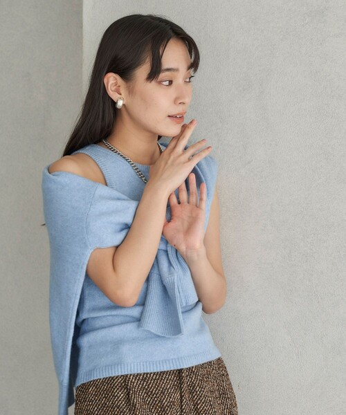 FREAK'S STORE(フリークスストア)の「FREAK’S STORE/フリークスストア The Yarn. ニットタンク レイヤードプルオーバー/ Vネックニット アンサンブル(ニット/セーター・レディース・ライトグレー/ブルー・フリ-)」の16枚目の写真