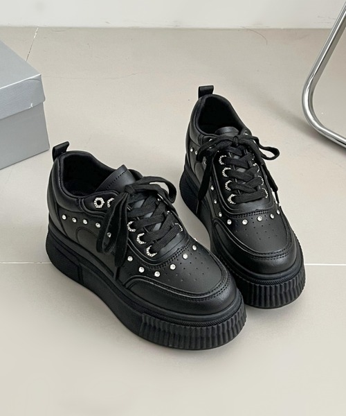 厚底 インヒール入り ビジューパーツ スニーカー 6434