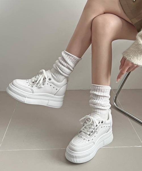 セール】厚底 インヒール入り ビジューパーツ スニーカー 6434