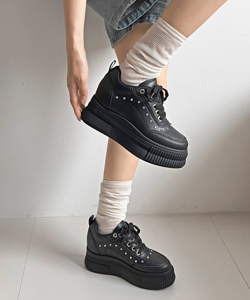 厚底 インヒール入り ビジューパーツ スニーカー 6434