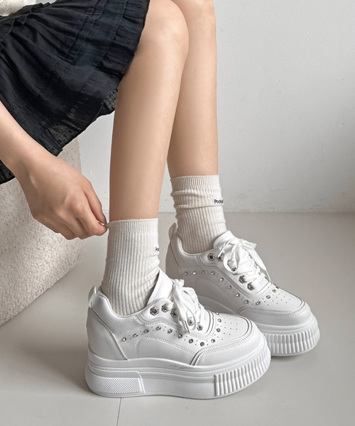 Shoes in Closet(シューズインクローゼット)の「【完売サイズ予約販売開始】厚底 インヒール入り ビジューパーツ スニーカー 6434(スニーカー・レディース・ブラック/ホワイト・M/L/LL/S/3L)」の21枚目の写真