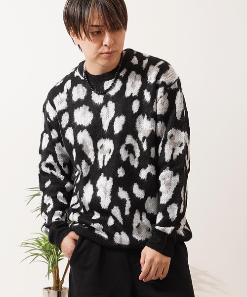 1111clothing(ワンフォークロージング)の「モヘアライク 総柄 クルーネック ニット / Mohaalike Crew Neck Knit / オーバーサイズ クルーニット(ニット/セーター・メンズ・B/G/I/A/H/C/D/E/F/J/K/L/M・M/L)」の2枚目の写真