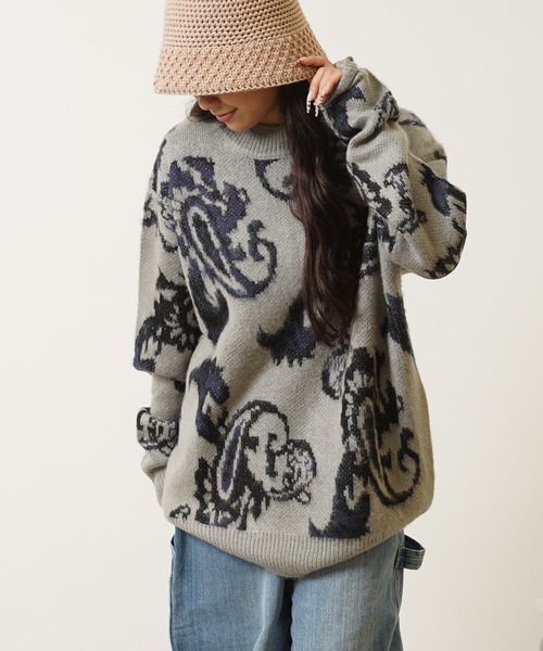 1111clothing(ワンフォークロージング)の「モヘアライク 総柄 クルーネック ニット / Mohaalike Crew Neck Knit / オーバーサイズ クルーニット(ニット/セーター・メンズ・B/G/I/A/H/C/D/E/F/J/K/L/M・M/L)」の3枚目の写真