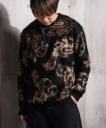 モヘアライク 総柄 クルーネック ニット / Mohaalike Crew Neck Knit / オーバーサイズ クルーニット