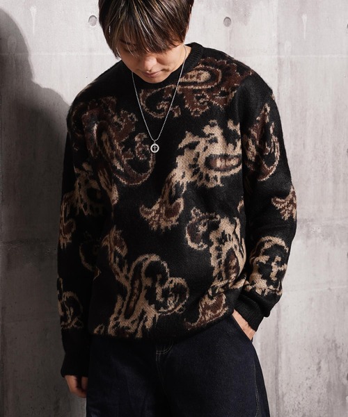 1111clothing(ワンフォークロージング)の「モヘアライク 総柄 クルーネック ニット / Mohaalike Crew Neck Knit / オーバーサイズ クルーニット(ニット/セーター・メンズ・B/G/I/A/H/C/D/E/F/J/K/L/M・M/L)」の4枚目の写真