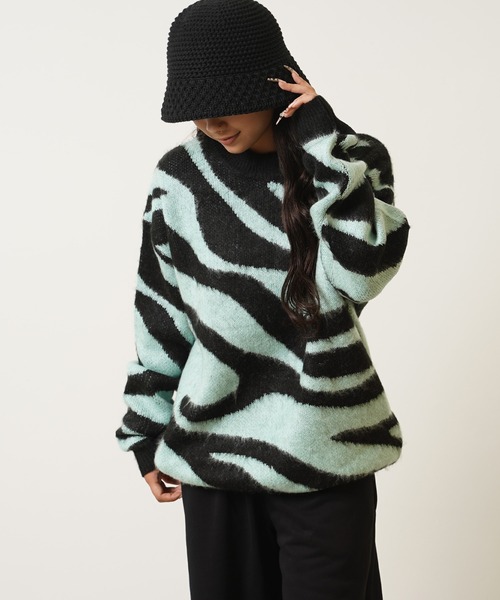 1111clothing(ワンフォークロージング)の「モヘアライク 総柄 クルーネック ニット / Mohaalike Crew Neck Knit / オーバーサイズ クルーニット(ニット/セーター・メンズ・B/G/I/A/H/C/D/E/F/J/K/L/M・M/L)」の5枚目の写真