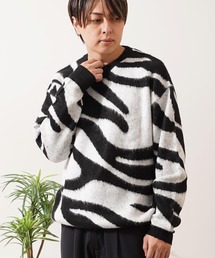 モヘアライク 総柄 クルーネック ニット / Mohaalike Crew Neck Knit / オーバーサイズ クルーニット