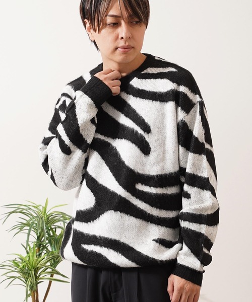 1111clothing(ワンフォークロージング)の「モヘアライク 総柄 クルーネック ニット / Mohaalike Crew Neck Knit / オーバーサイズ クルーニット(ニット/セーター・メンズ・B/G/I/A/H/C/D/E/F/J/K/L/M・M/L)」の6枚目の写真