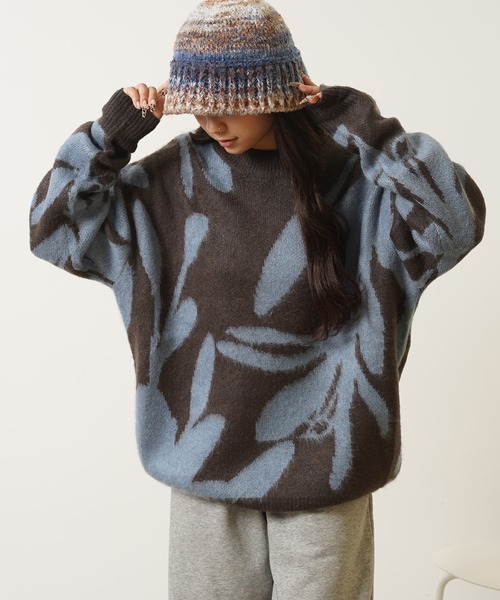 1111clothing(ワンフォークロージング)の「モヘアライク 総柄 クルーネック ニット / Mohaalike Crew Neck Knit / オーバーサイズ クルーニット(ニット/セーター・メンズ・B/G/I/A/H/C/D/E/F/J/K/L/M・M/L)」の7枚目の写真