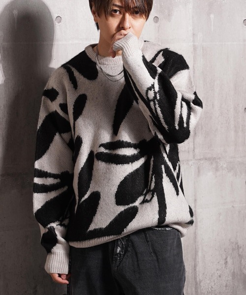 1111clothing(ワンフォークロージング)の「モヘアライク 総柄 クルーネック ニット / Mohaalike Crew Neck Knit / オーバーサイズ クルーニット(ニット/セーター・メンズ・B/G/I/A/H/C/D/E/F/J/K/L/M・M/L)」の8枚目の写真