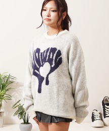 モヘアライク 総柄 クルーネック ニット / Mohaalike Crew Neck Knit / オーバーサイズ クルーニット