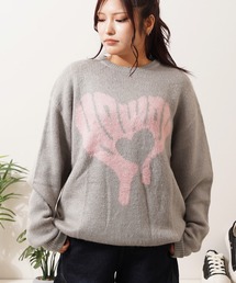 モヘアライク 総柄 クルーネック ニット / Mohaalike Crew Neck Knit / オーバーサイズ クルーニット