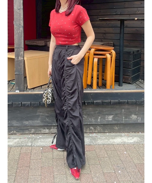 EVRIS（エヴリス）の「ラインストーンコンパクトTシャツ（Tシャツ/カットソー・レディース・ホワイト/ボルドー/ネイビー/ブラック・FREE）」の8枚目の写真