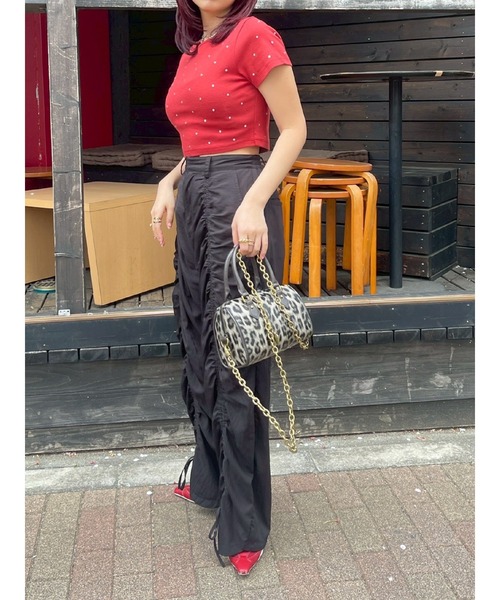 EVRIS（エヴリス）の「ラインストーンコンパクトTシャツ（Tシャツ/カットソー・レディース・ホワイト/ボルドー/ネイビー/ブラック・FREE）」の10枚目の写真